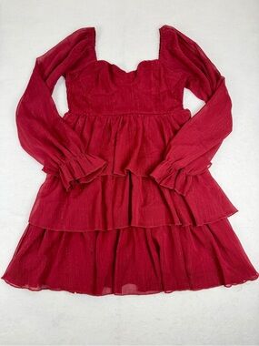 Böhme Tiered Ruffle Mini Dress Red Shimmer Cottagecore‎ Boho Small